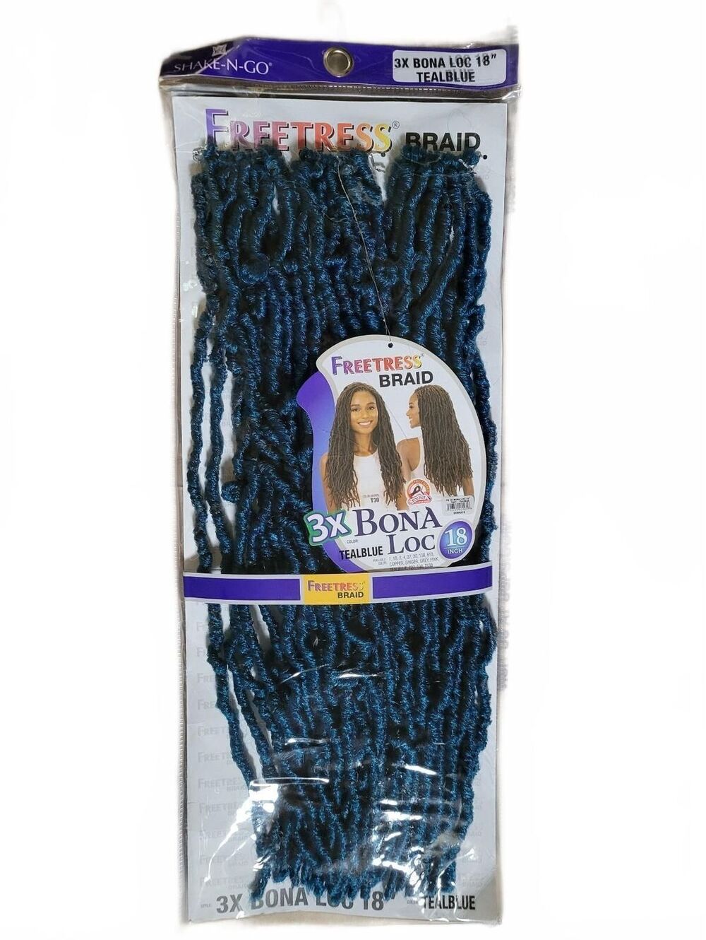 Freetress Braid 3X Bona Loc 18" Teal Blue Hair Extensions - New With Tags